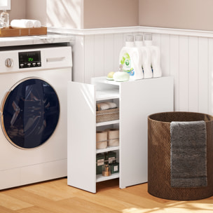 Armario de Baño Estrecho con Cajón Deslizante y Ruedas Mueble de Baño con 3 Compartimentos Mueble Auxiliar para Espacios Pequeños 47x30x66,5 cm Blanco