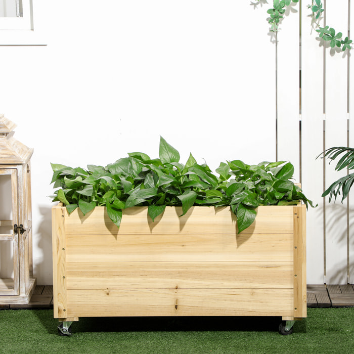 Jardinera de Madera con Ruedas Macetero de Jardín Jardinera de Cultivo con Orificios de Drenaje y Tela no Tejida para Cultivo Flores Plantas en Exterior Terraza 89x48x47 cm Natural