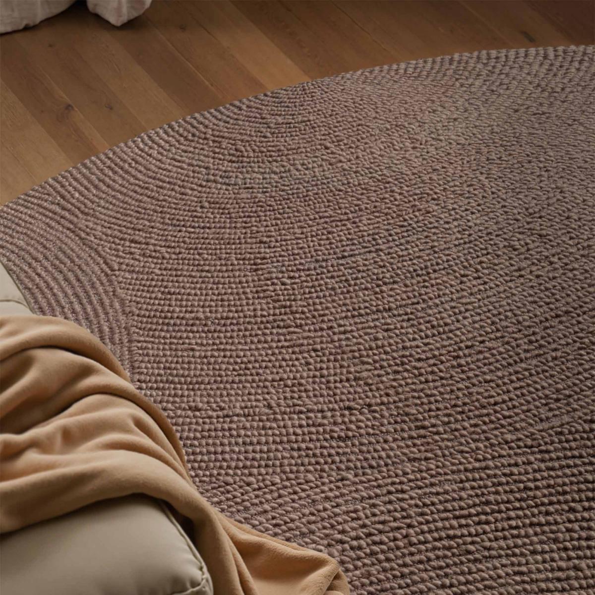 Tapis rond, motif rond, laine tissée main yox, chaleureux