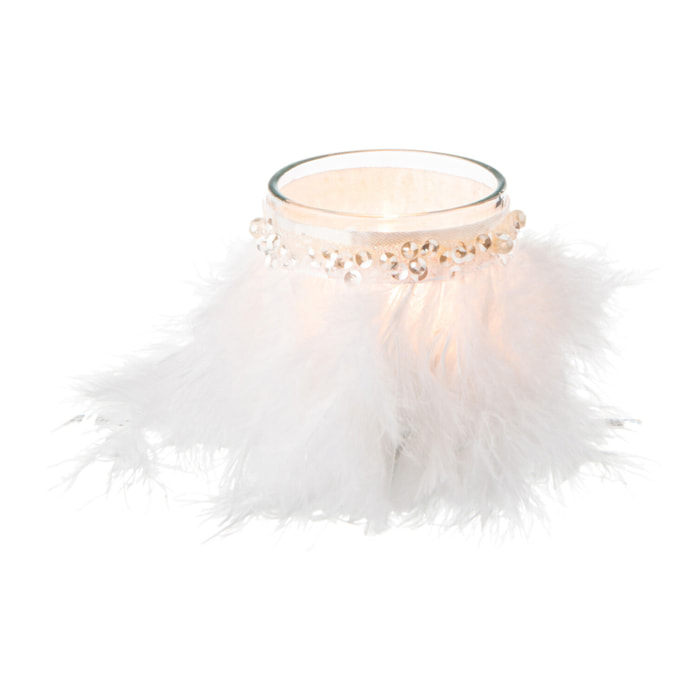 J-Line bougeoir Plumes Blanc - verre - blanc/transparent - small - 3 pcs