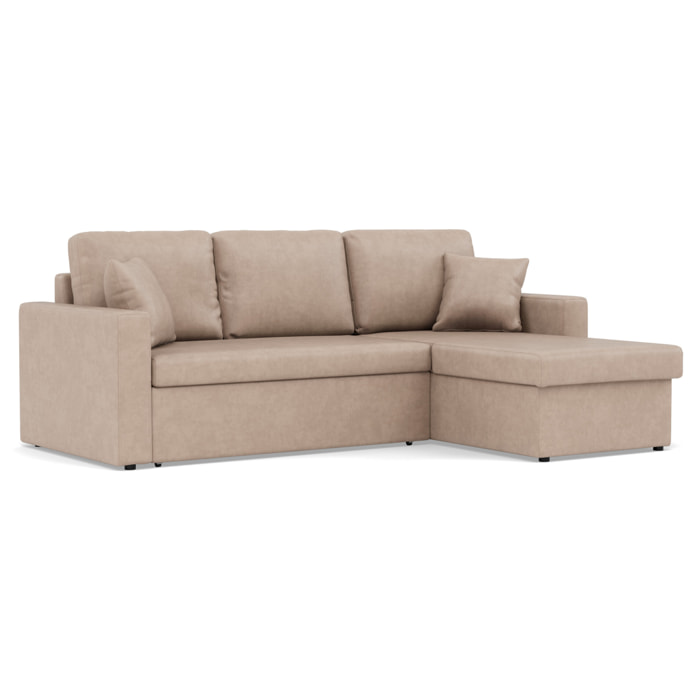 Cyrus - Canapé d'angle réversible 4 places - convertible avec coffre - en simili - Beige