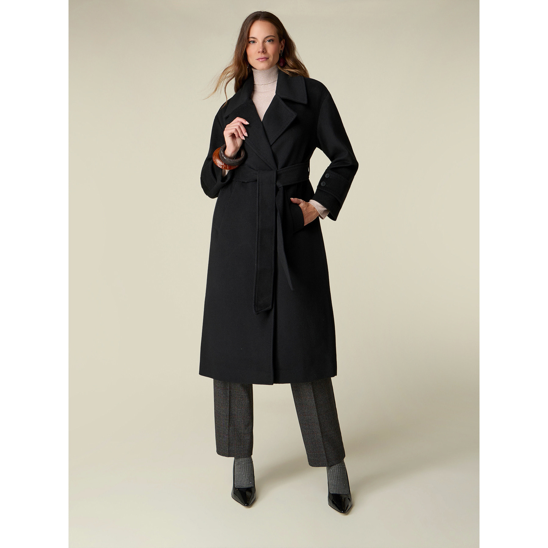 Oltre - Cappotto doppiopetto misto lana - Nero