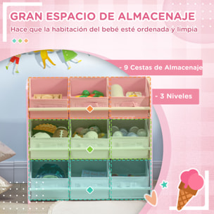 Estantería Infantil con 9 Cajas de Tela no Tejida Extraíbles Organizador de Juguetes para Dormitorio Guardería 63x30x60 cm Rosa