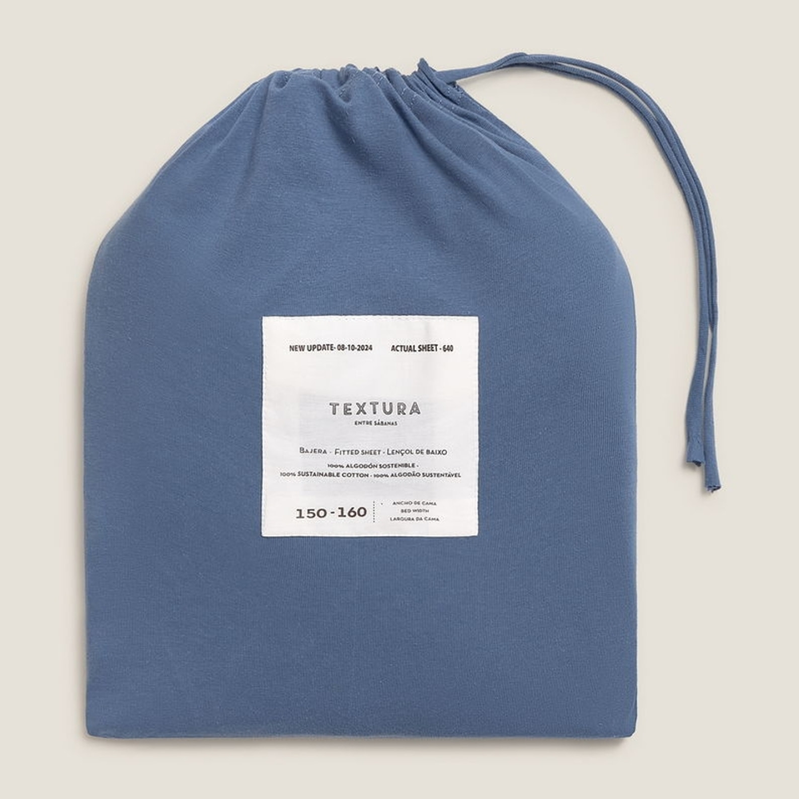 Sábana bajera algodón de punto ajustable Puntib color azul medio Punto de algodón