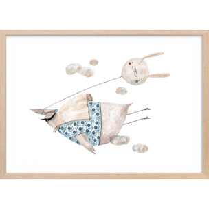 Affiche enfant oiseau heros  Affiche + cadre en bois - Chêne