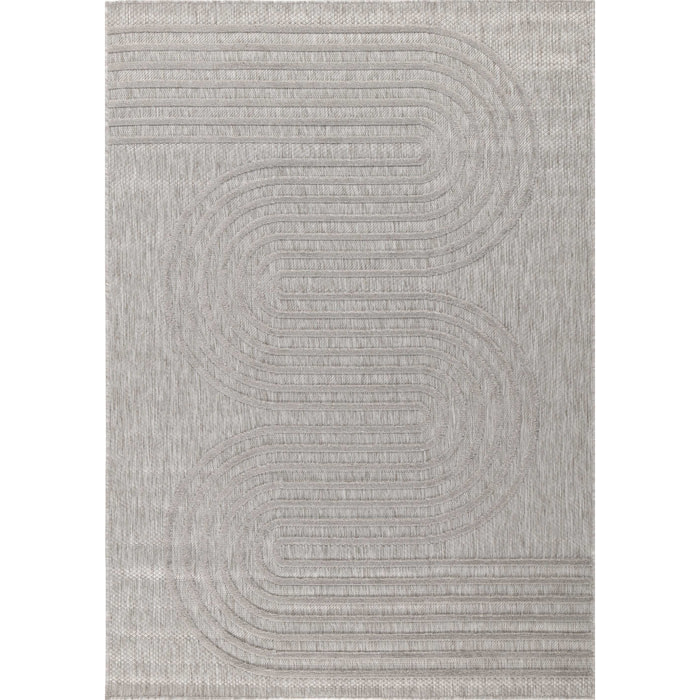 SANTORINI - Tapis d'intérieur/extérieur à motifs en relief vague - Gris