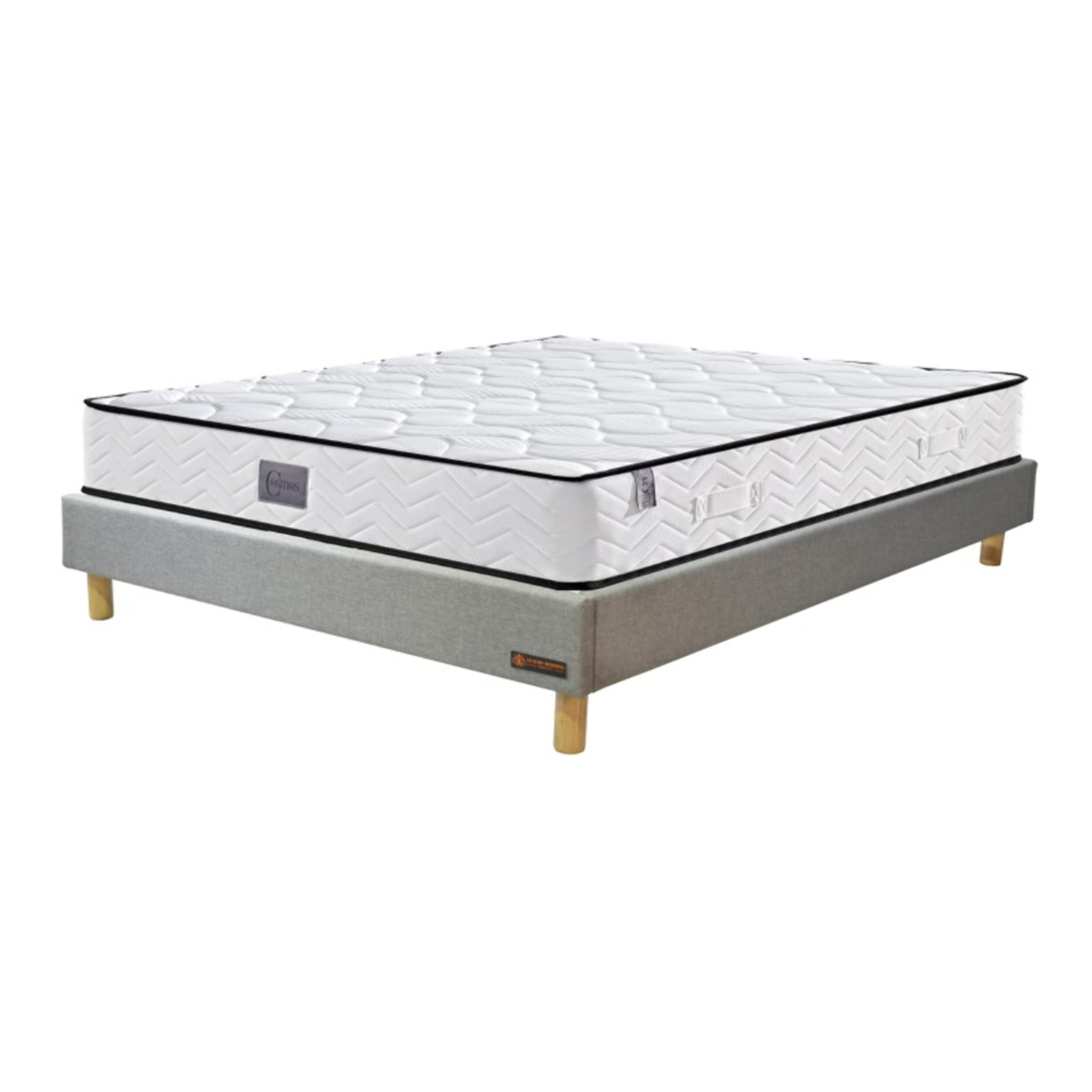 Ensemble Matelas Cosmos & sommier | Mémoire de forme et ressorts ensachés | Cadre à lattes | Tissu | Gris Clair