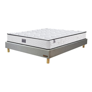 Ensemble Matelas Cosmos & sommier | Mémoire de forme et ressorts ensachés | Cadre à lattes | Tissu | Gris Clair