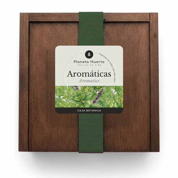 Kit de Cultivo de Aromáticas en Caja de Madera – Regalo Original Planeta Huerto