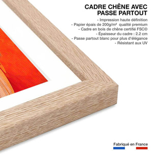 Affiche animaux flamingo et soleil d'or Affiche sous cadre bois