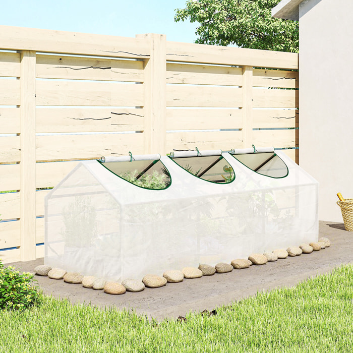 Mini serre de jardin serre à tomates 180 x 60 x 60 cm 3 fenêtres zippées enroulables acier thermolaqué PE haute densité blanc