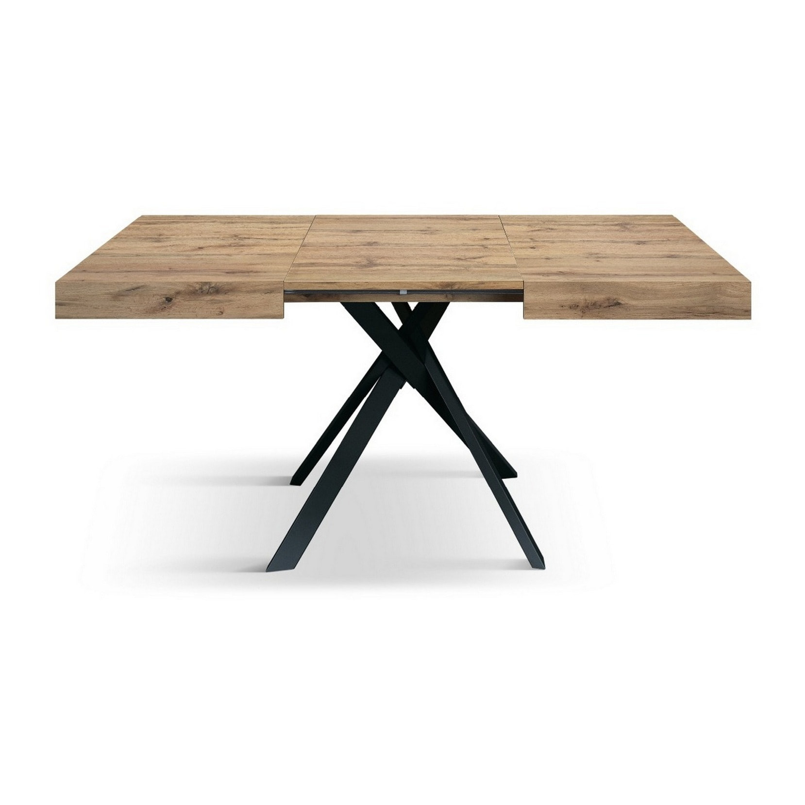 Tavolo FORTE DEI MARMI in legno, finitura rovere rustico e gambe incrociate in metallo antracite, allungabile 95x90 cm - 145 x 90 cm