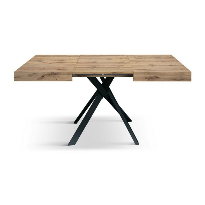 Tavolo FORTE DEI MARMI in legno, finitura rovere rustico e gambe incrociate in metallo antracite, allungabile 95x90 cm - 145 x 90 cm