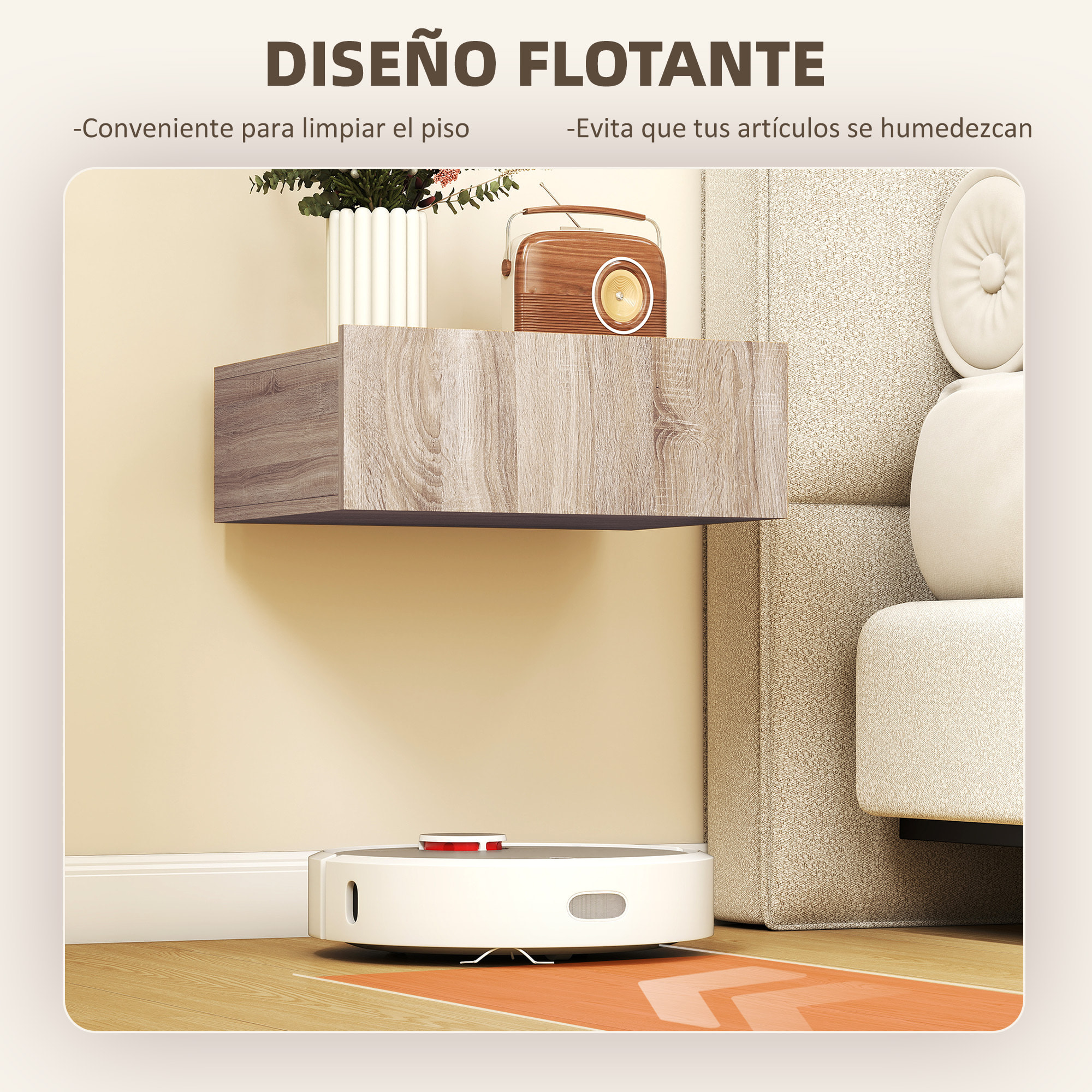 Set de 2 Mesillas de Noche de Pared, Mesitas de Noche Flotantes con 1 Cajón, Mesas Auxiliares para Dormitorio, Habitación Hogar, Diseño Sencillo, 40x30x15 cm, Roble