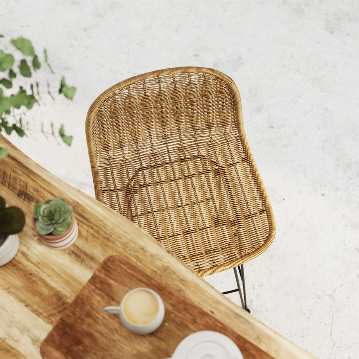 Lot de 2 chaises de bar mi-hauteur 63 cm en résine tressée marron - Jigani