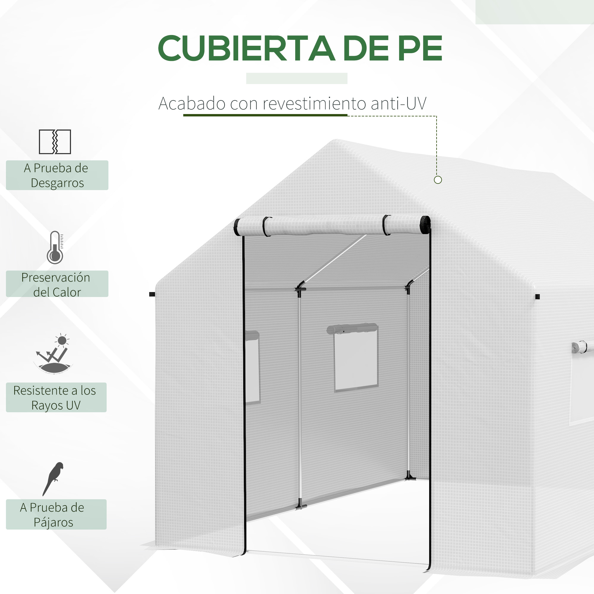 Invernadero de Exterior 2x3x2 m Invernadero de Túnel con 4 Ventanas de Malla y Puerta con Cremallera Invernadero de Huerto Anti-UV para Patio Jardín Blanco