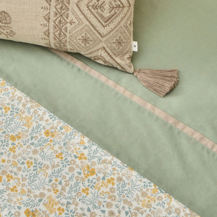 Sábana algodón flores Fopati color verde 100% Algodón