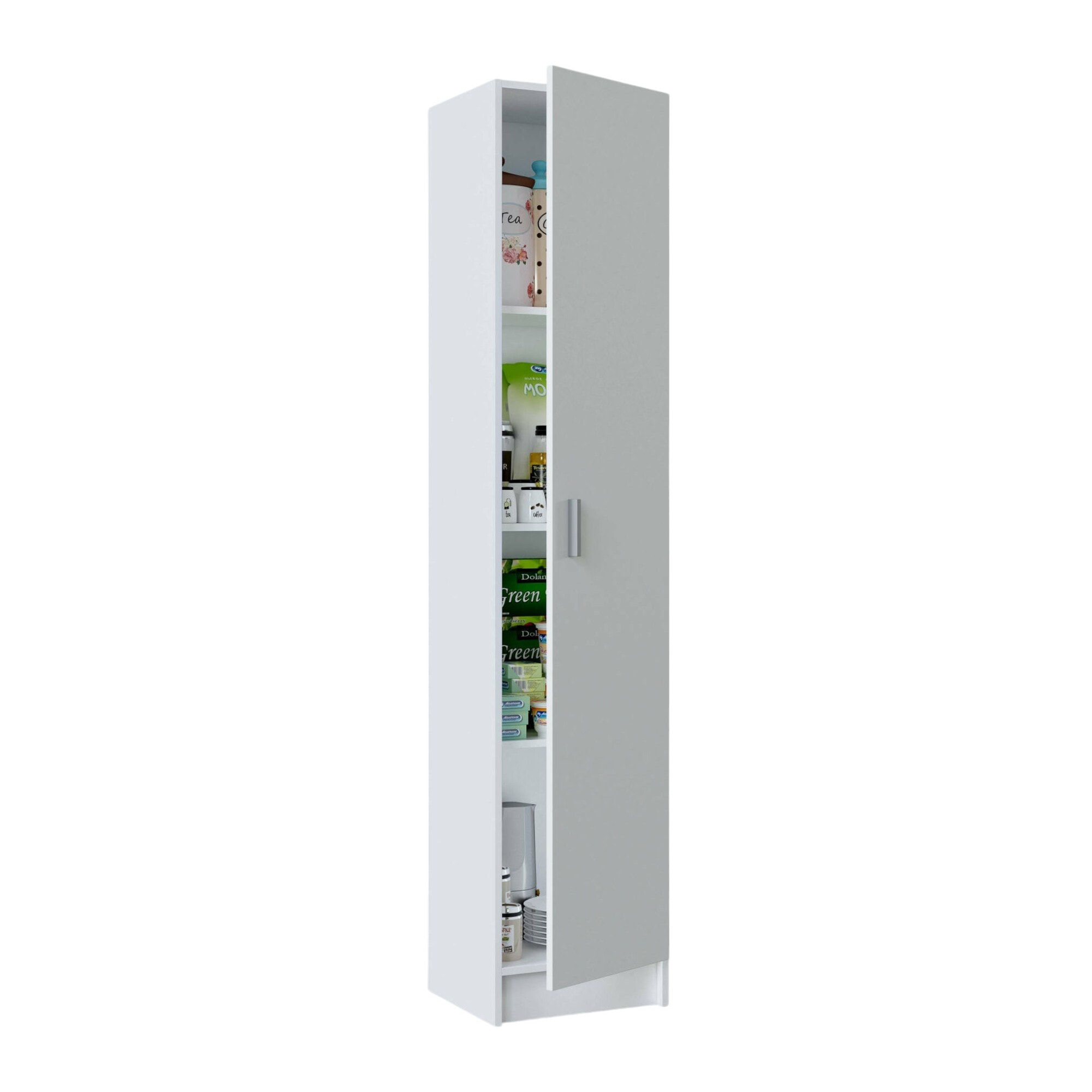 Armadio multiuso 1 anta Alexander, Mobile ausiliario, Guardaroba porta scarpe con ripiani, Scarpiera verticale, 37x37h180 cm, Bianco