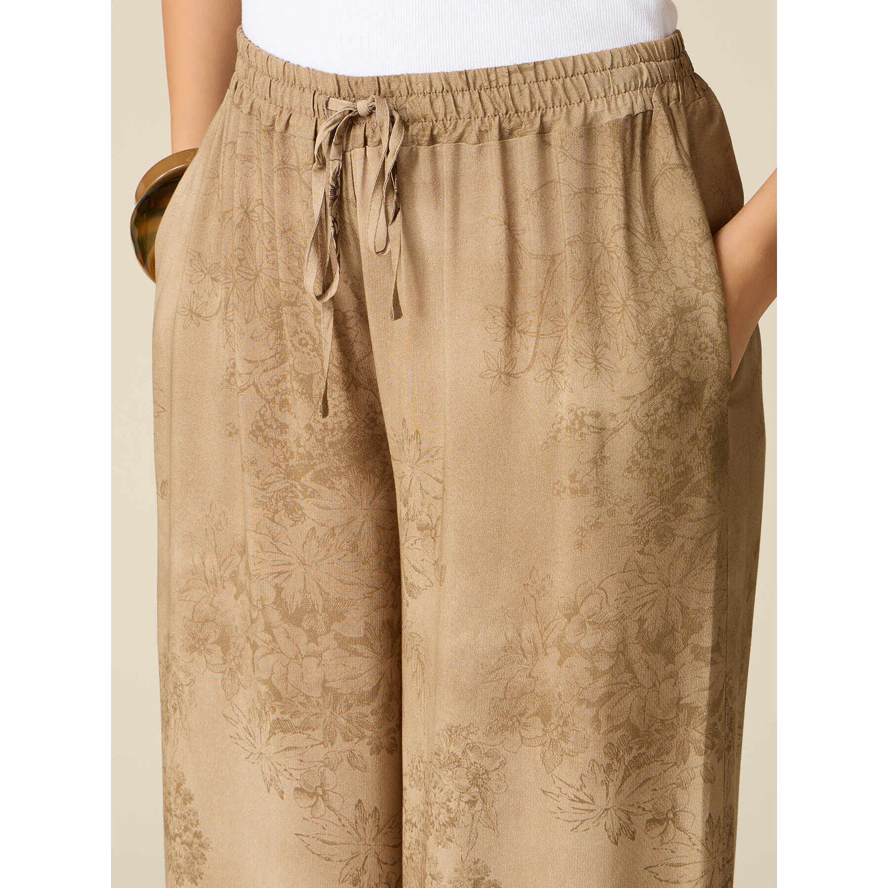 Oltre - Pantaloni palazzo in viscosa fantasia - Marrone