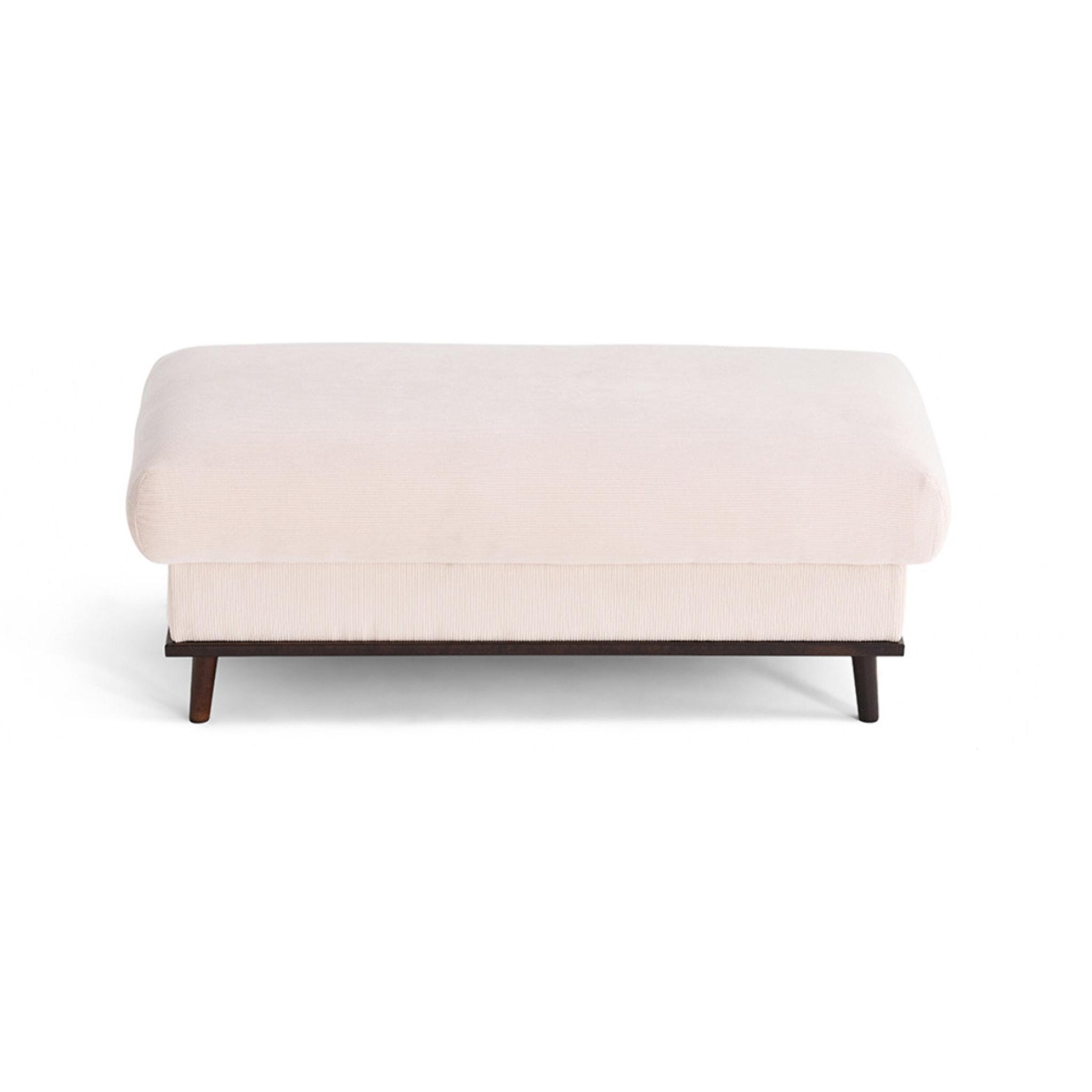 Albane - pouf en velours côtelé pieds bois foncé - Beige