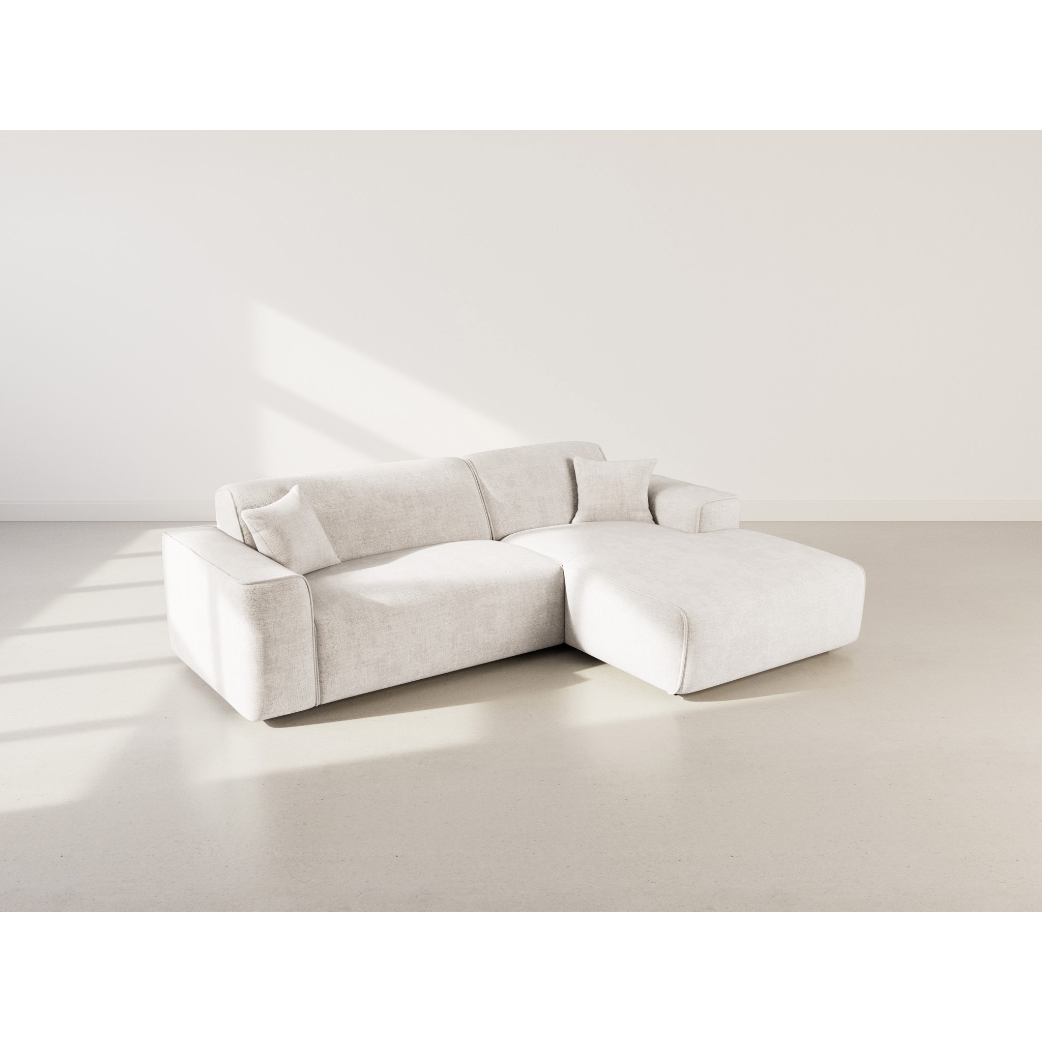 Lison - Canapé d'angle droit 4 places en velours texturé - Beige