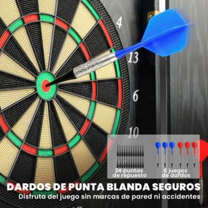 Diana Electrónica con 6 Dardos de Punta Blanda y 24 Puntas de Repuesto 2 Pantallas LED Avisos de Voz hasta 8 Jugadores Diana de Dardos de Pared con 25 Juegos 202 Variaciones Puertas de Madera