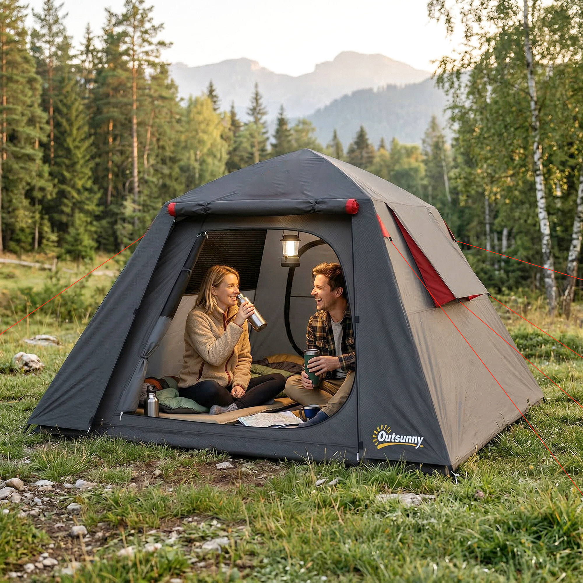 Tente camping dôme 2 pers. imperméable 3000mm - 2,1x2,1x1,5m - anthracite