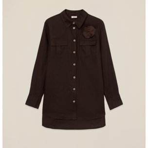 Oltre - Camicia in lino con spilla - Marrone