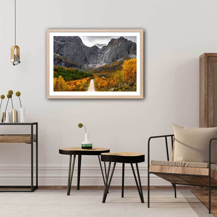 Affiche Lofoten, Face au mur Affiche + cadre en bois - Chêne