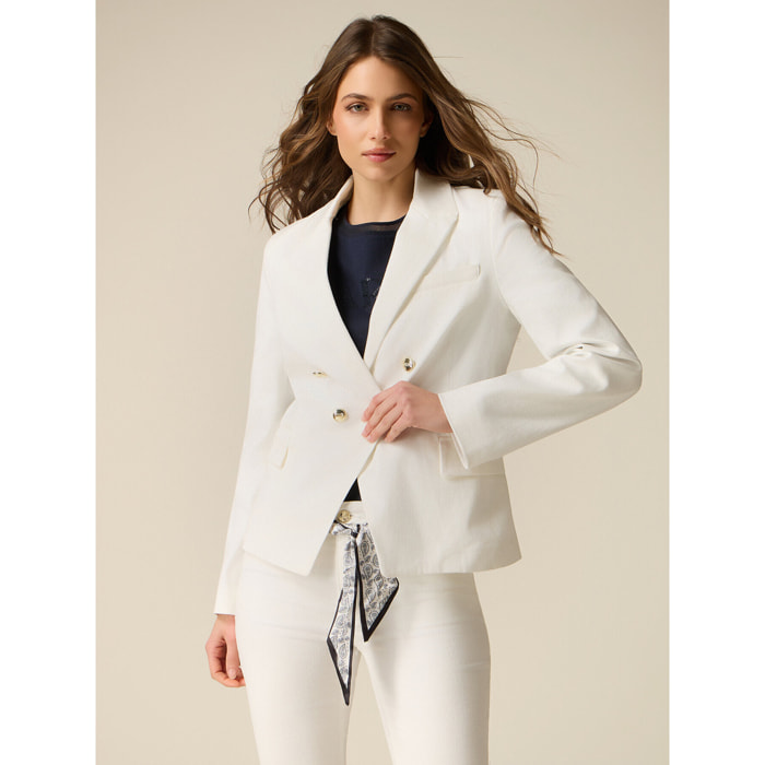Oltre - Giacca doppiopetto misto cotone - Bianco