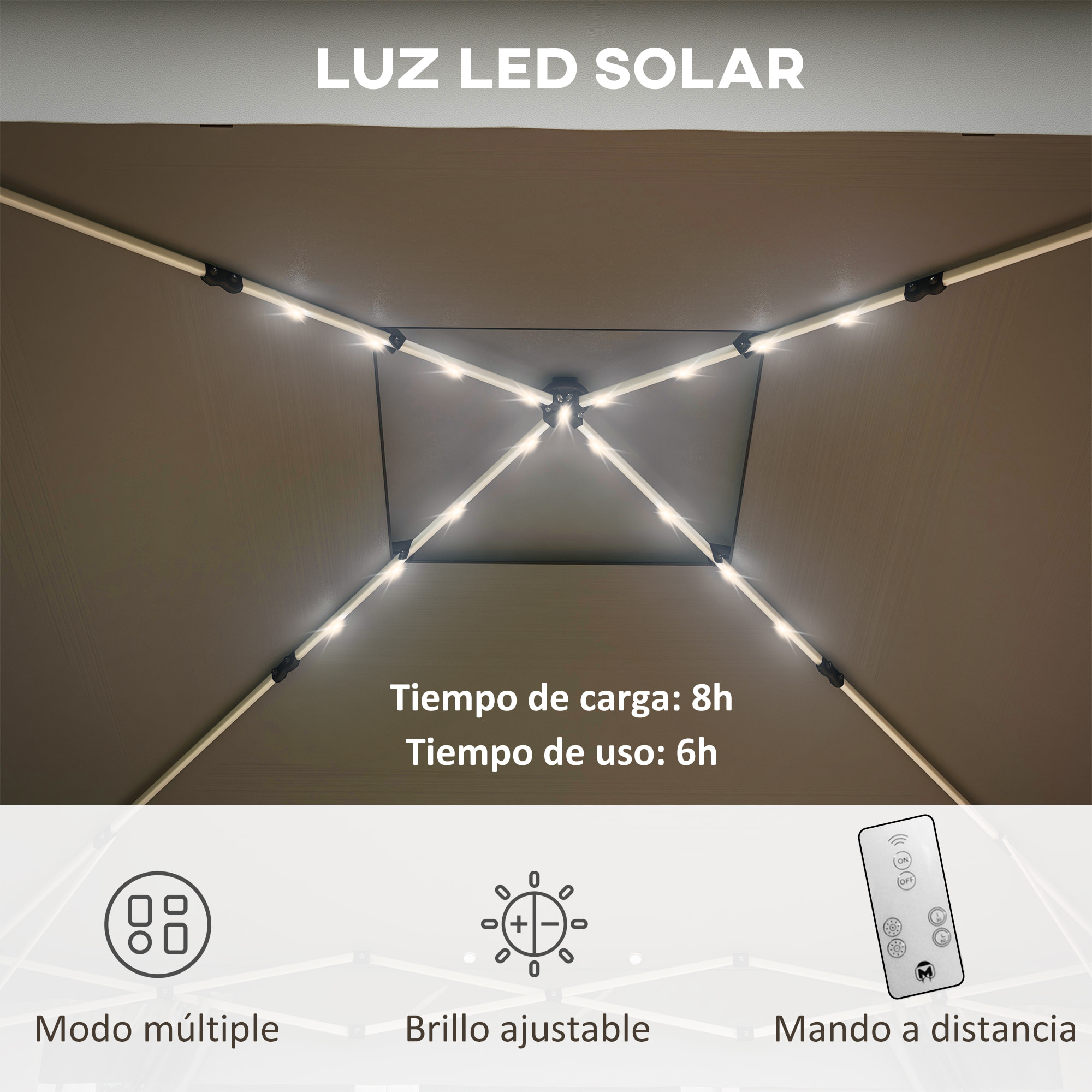 Carpa Plegable 3x3 m Cenador de Jardín con Doble Techo 4 Mosquiteras 20 Luces LED Solares Altura Ajustable Mando a Distancia y Bolsa de Transporte para Jardín Patio Fiestas Gris