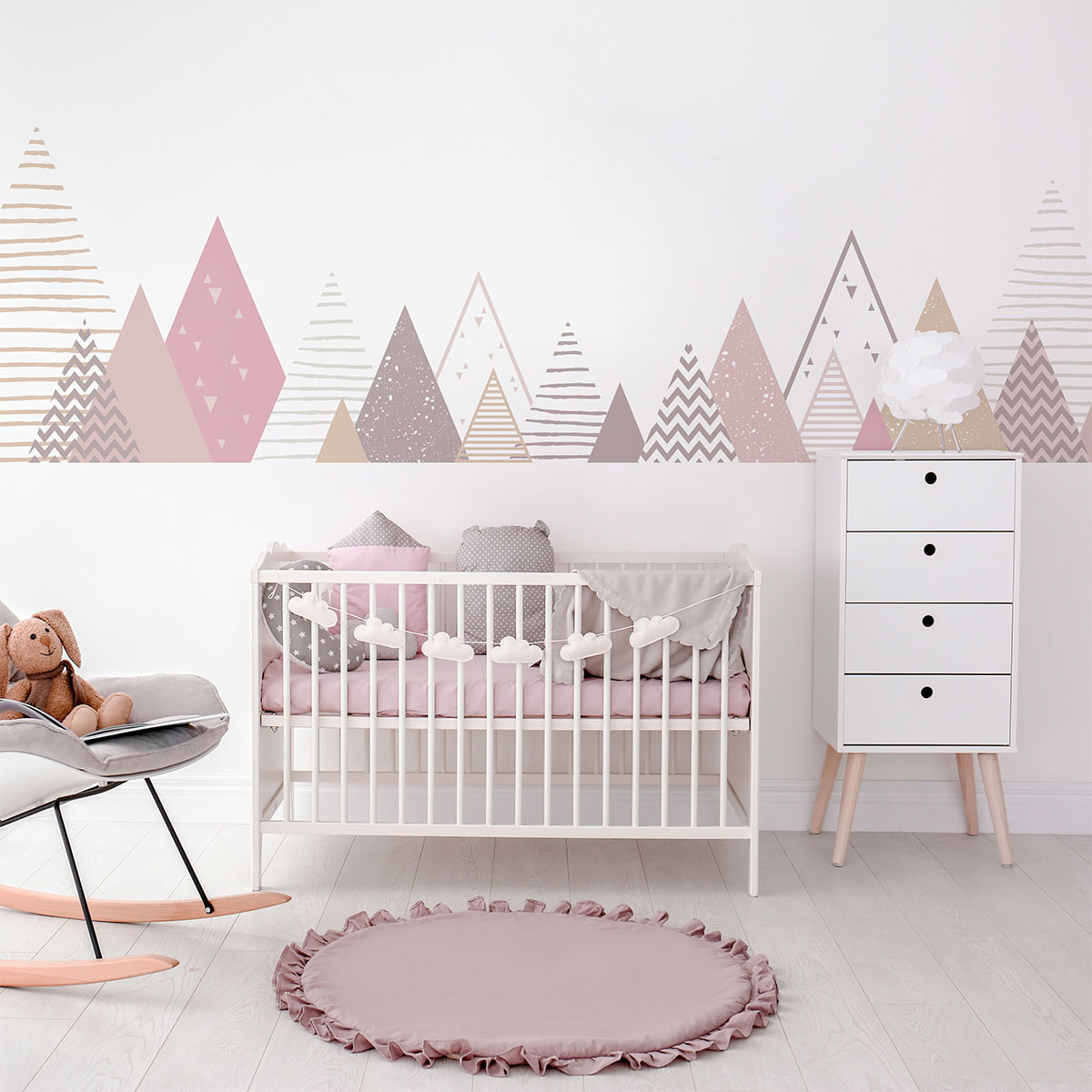 Stickers muraux enfants - Décoration chambre bébé - Autocollant Sticker mural géant enfant montagnes scandinaves MELINKA