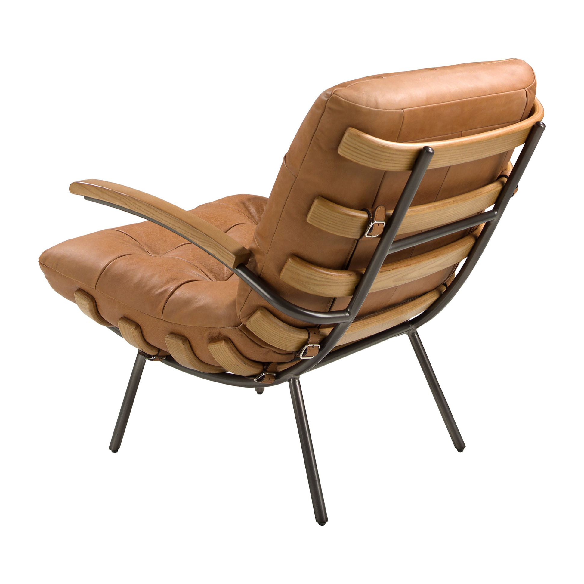 Sillón Angel Cerdá con reposabrazos con asiento y respaldo tapizados en piel de origen vacuno en marrón patas de acero inoxidable oscurecido 70x91x80cm