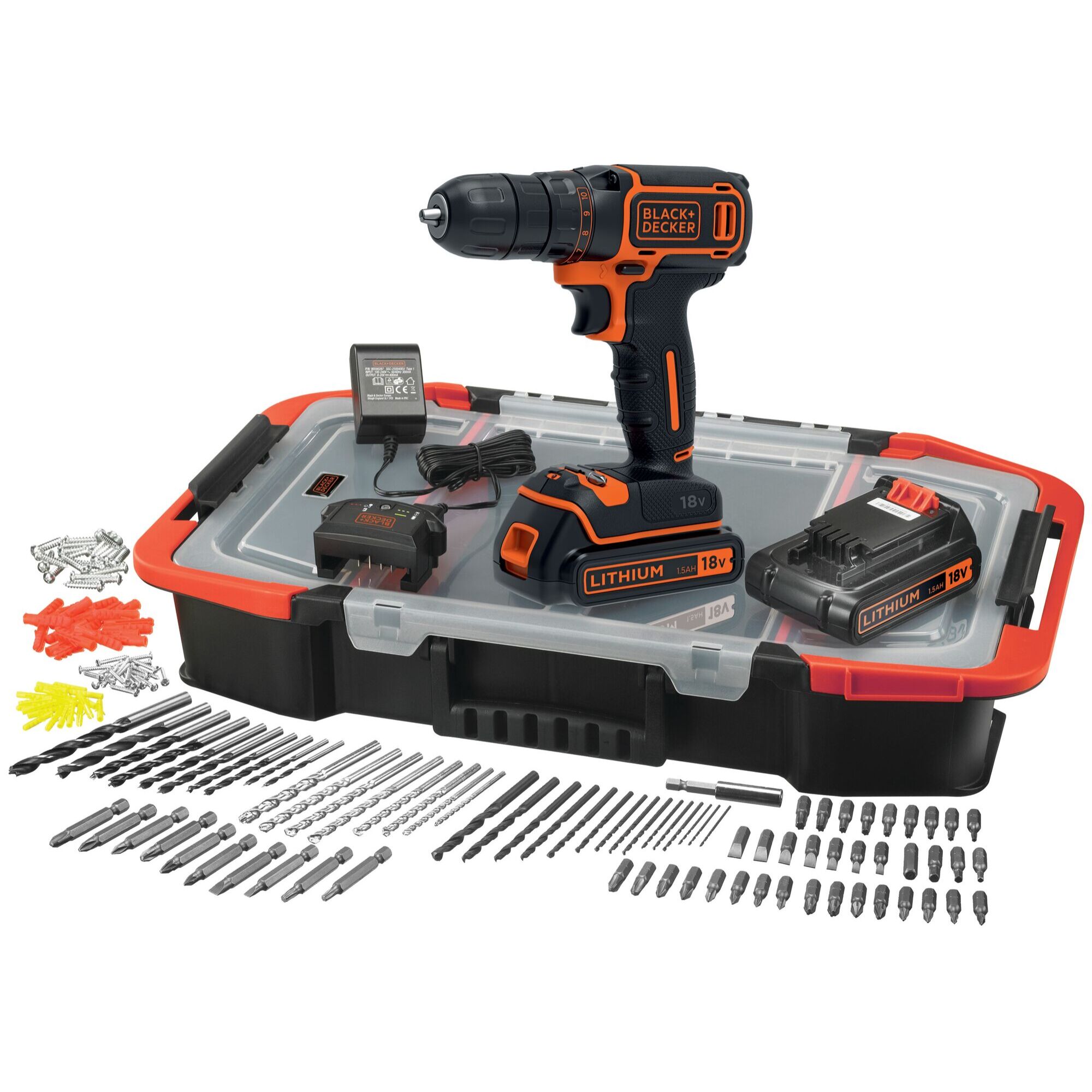 Perceuse visseuse sans Fil 18 V Li-Ion avec Chargeur - Inclus 160 Accessoires et 2 Batteries 1,5 Ah Livrée en Coffret