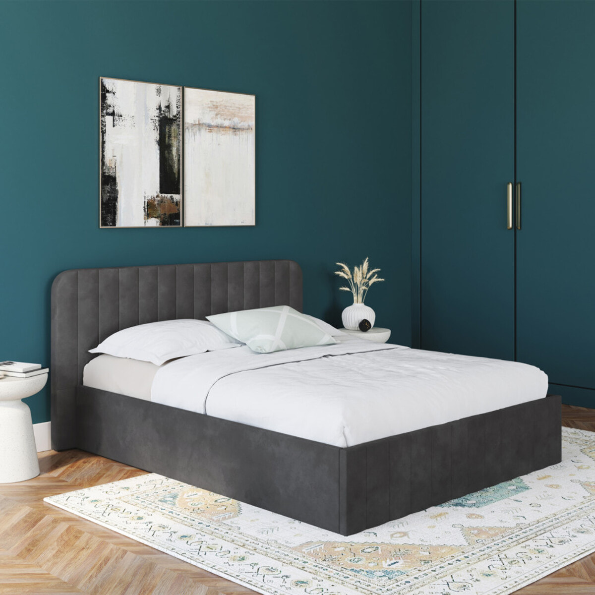 Lit coffre Valentina 160x200cm velours gris