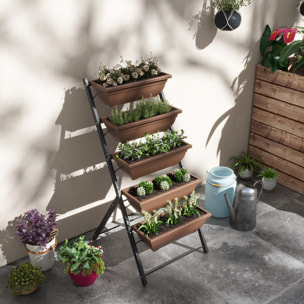 Soporte para Plantas de 5 Niveles con 5 Macetas, Estantería para Plantas para Esquina, Orificios de Drenaje, Diseño en Escalera, Soporte para Macetas, Interior y Exterior, 55x63x120 cm, Negro