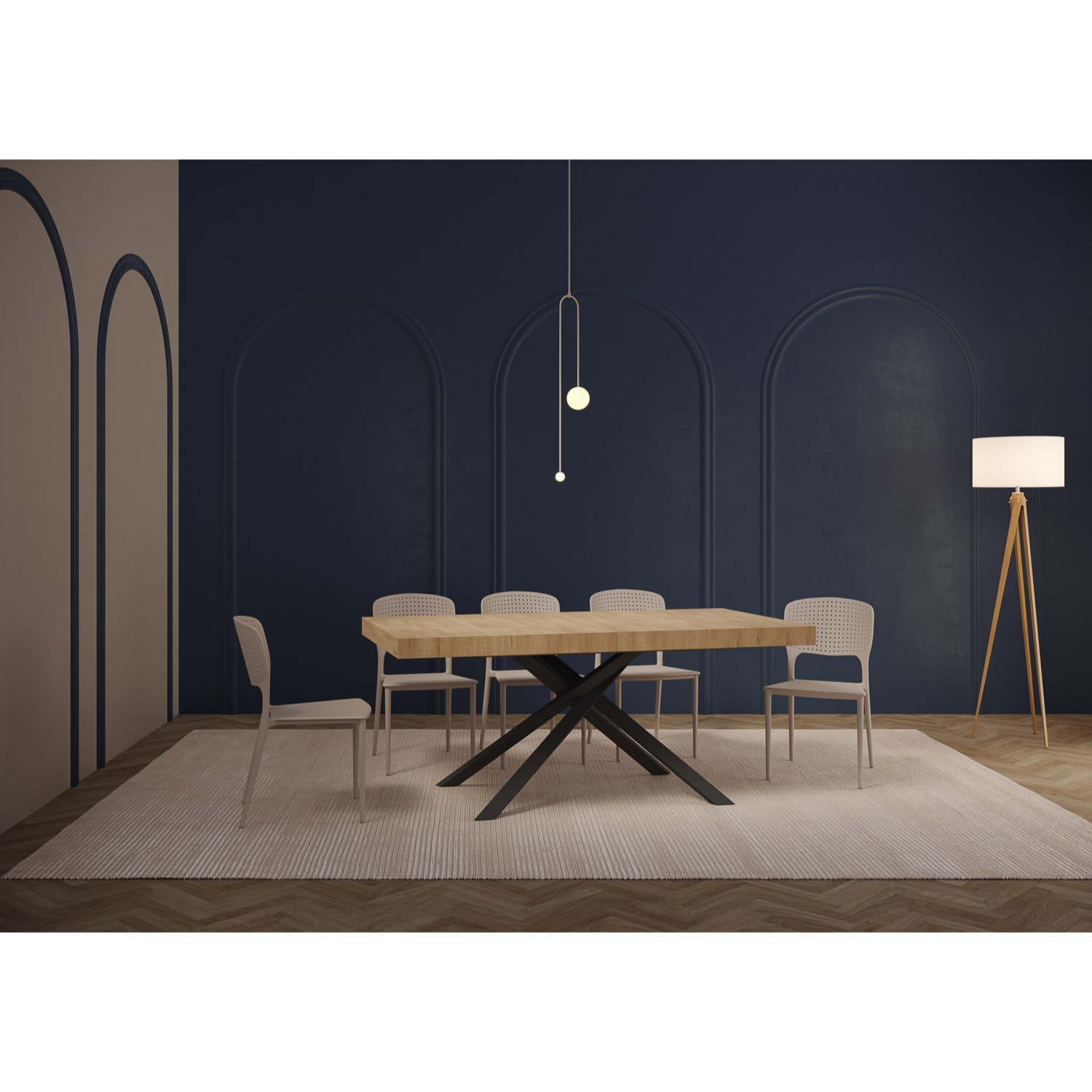 Tavolo allungabile 160x90/264 cm Karida Quercia Natura telaio Antracite