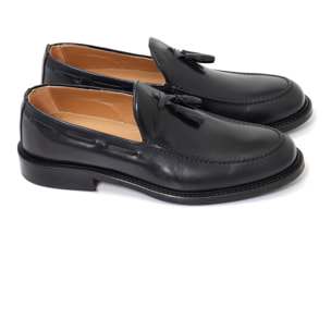 Mocassini in pelle crust con fondo in cuoio antiscivolo blu