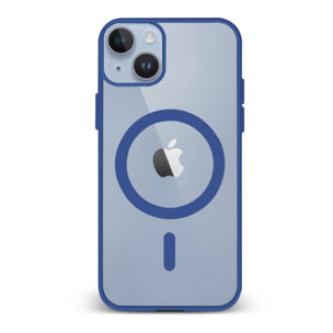 DAM Custodia ibrida anti-shock  Magsafe per iPhone 13 / 14. Bordi in silicone e retro in PVC. 7,43x1,06x14,95 cm. Colore: blu scuro