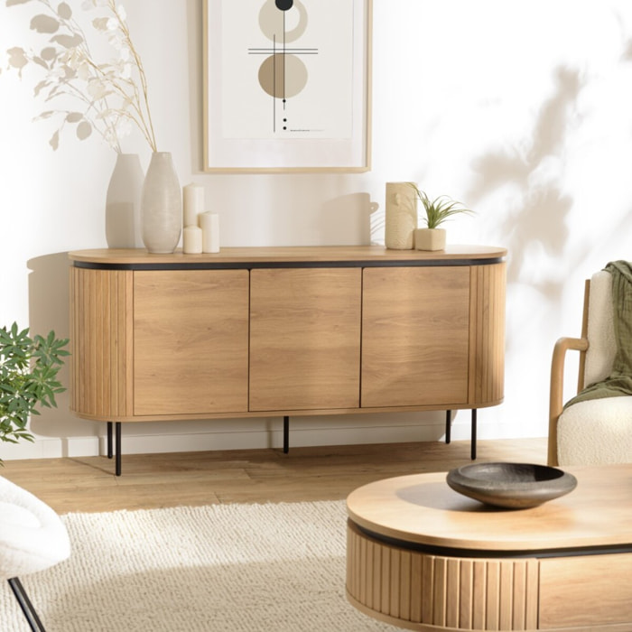 ETHAN - Buffet arrondi couleur naturelle 3 portes