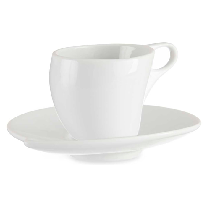 Set de 6 tazas y platos de porcelana blanca con 120 ml de capacidad.