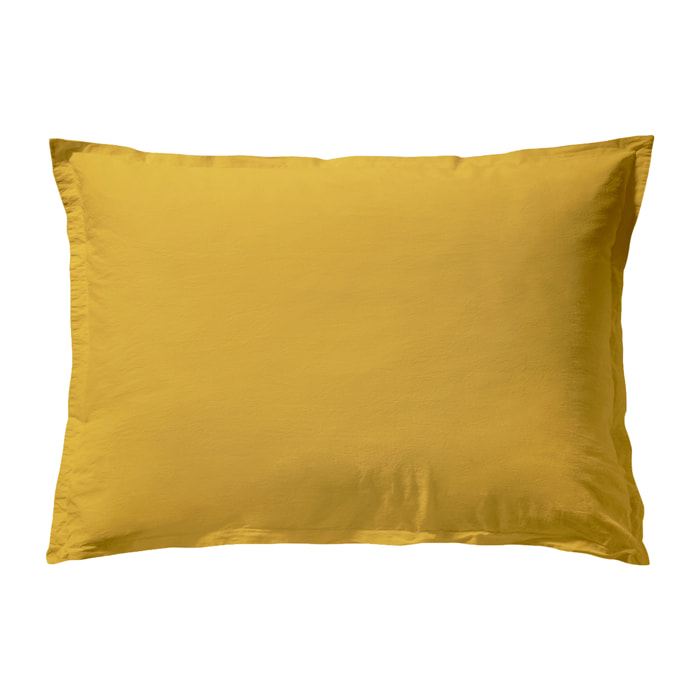 Taie d'oreiller unie en coton lavé, Made in France, SOFT LINE , Jaune Curry