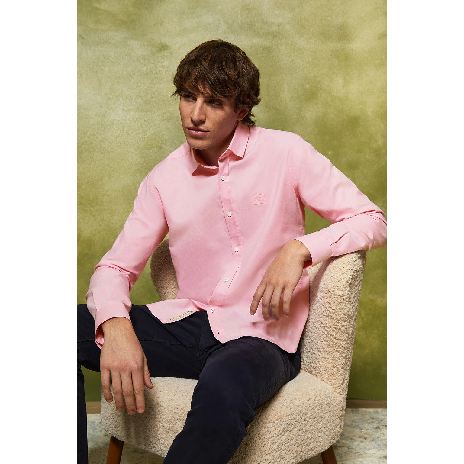 Camicia oxford rosa con particolare ricamato Polo Club