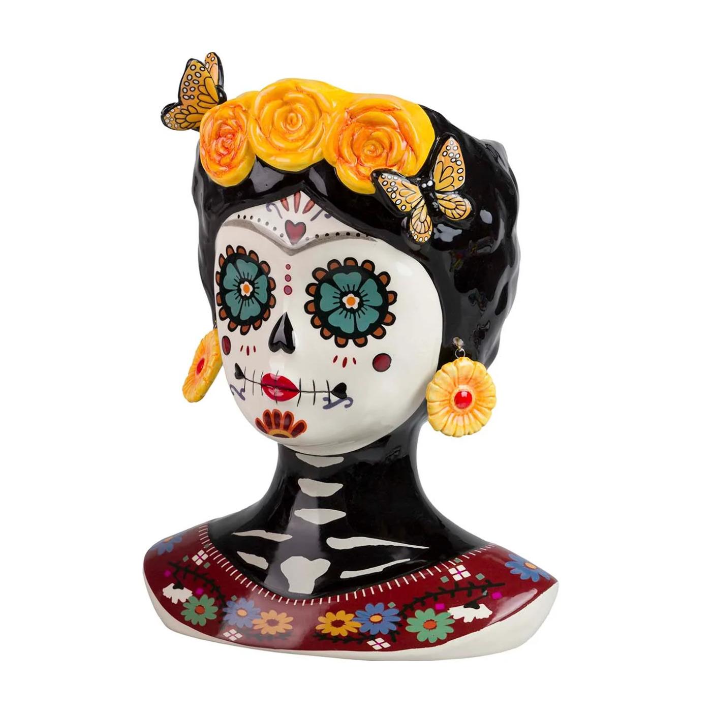 Maceta Ceramica Calavera Mexicana 26x18x33 Cm