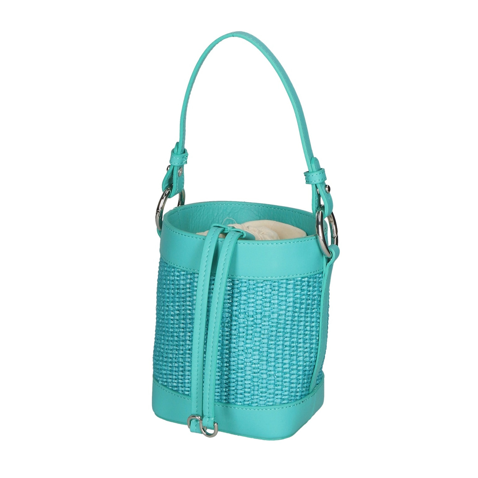 Borsa a secchiello da donna - Modello Alyssa - Pelle & Paglia - 13.0 x 16.0 x 10.0 cm