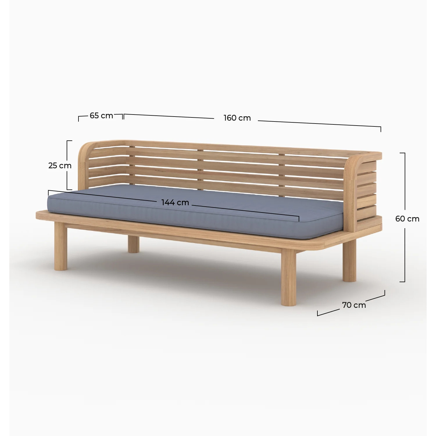 Banquette de jardin 2 places en teck et coussin gris - Kilda