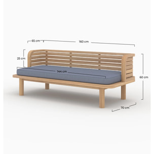 Banquette de jardin 2 places en teck et coussin gris - Kilda