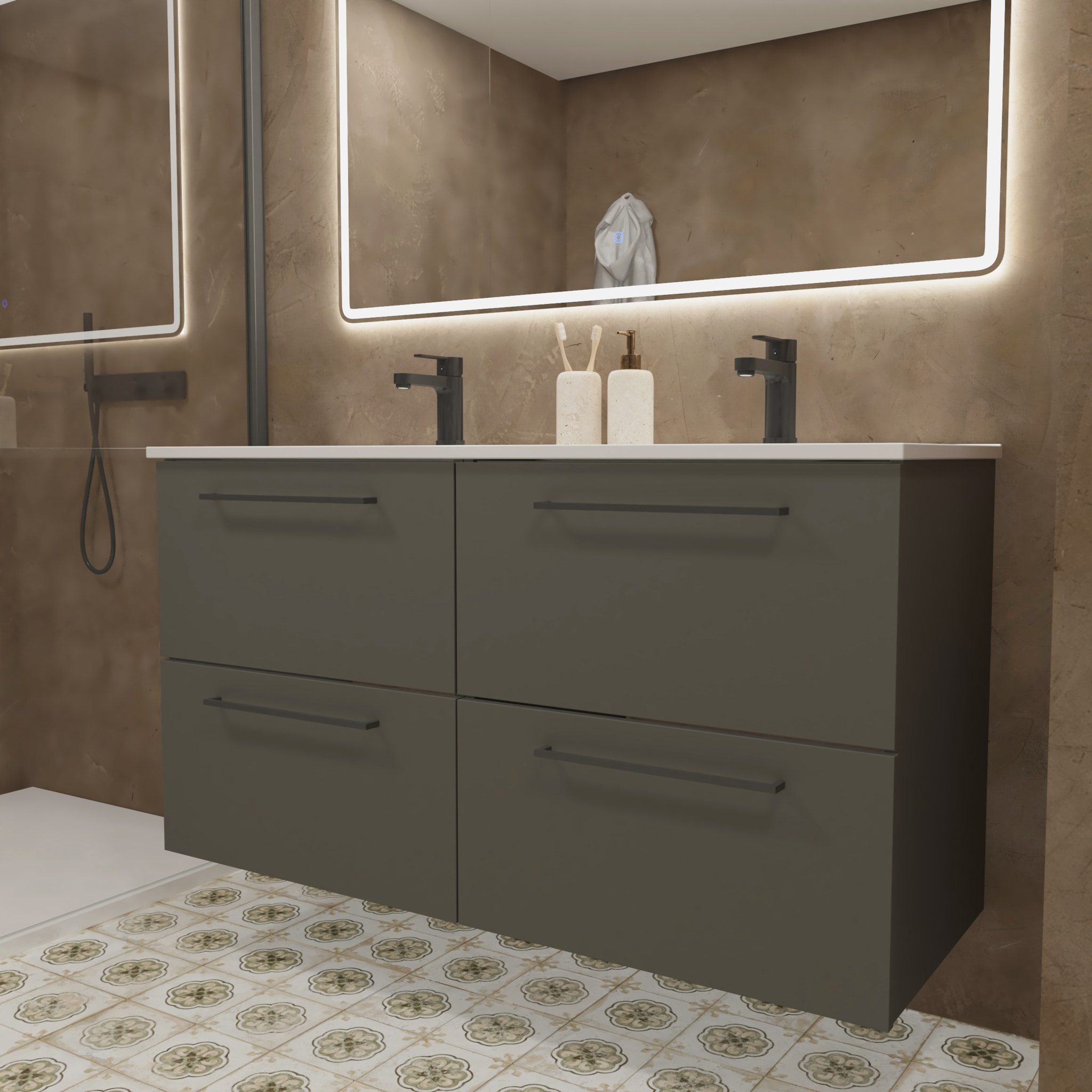 Conjunto de Baño Vex | 120 cm Gris| Cuatro Cajones | Lavabo Encastrado | No incluye Espejo | Mueble Montado | Alday