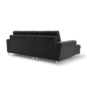 Canapé d'angle gauche convertible avec coffre de rangement "Kyoto" 4 places en velours gris foncé