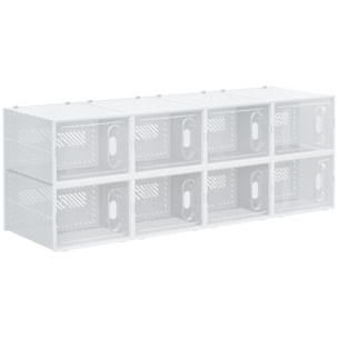 Cajas de Zapatos de Plástico Juego de 8 Organizadores de Almacenamiento Caja Zapatero Apilable Puertas Magnéticas para Aromas para Entrada Pasillo hasta Talla 45 Transparente